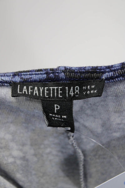 Lafayette 148 New York Womens Animal Print Keyhole Long Sleeve Top Blue Size P