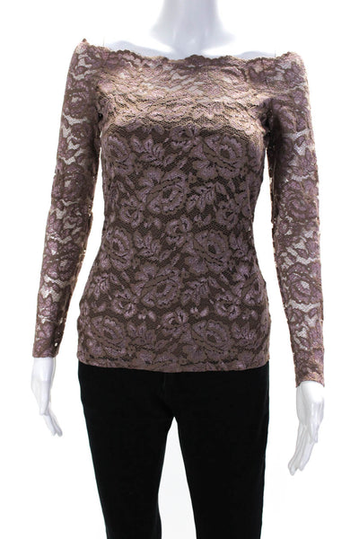L'Agence Womens Layered Floral Lace Textured Long Sleeve Blouse Pink Size XS
