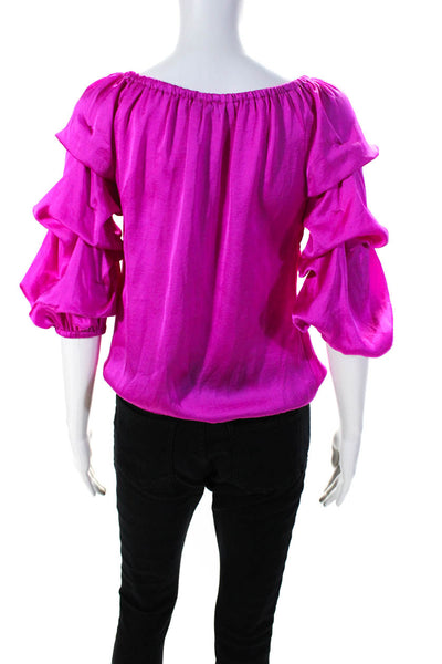 Vince Camuto Womens Ruched Ruffled Long Sleeve Tied Hem Blouse Pink Size 2XS