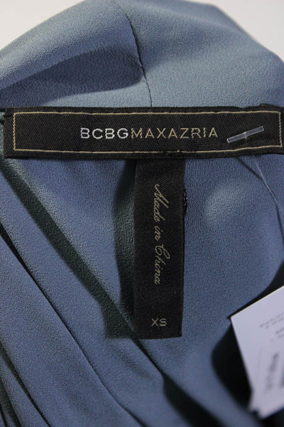 BCBGMAXAZRIA Womens Blue Scoop Neck Sleeveless Asymmetric Blouse Top Size XS