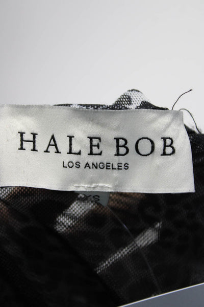 Hale Bob Womens Animal Print Texture Stripe Long Sleeve Blouse Top White Size XS