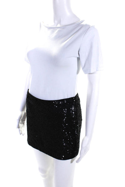 Haute Hippie Womens Black Silk Sequins Lined Zip Back Micro Mini Skirt Size XS