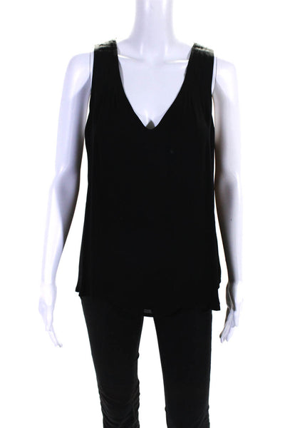 Scoop NYC Womens 100% Silk Pleated Sleeveless V Neck Tank Blouse Black Size M