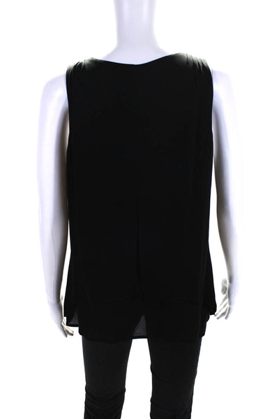 Scoop NYC Womens 100% Silk Pleated Sleeveless V Neck Tank Blouse Black Size M