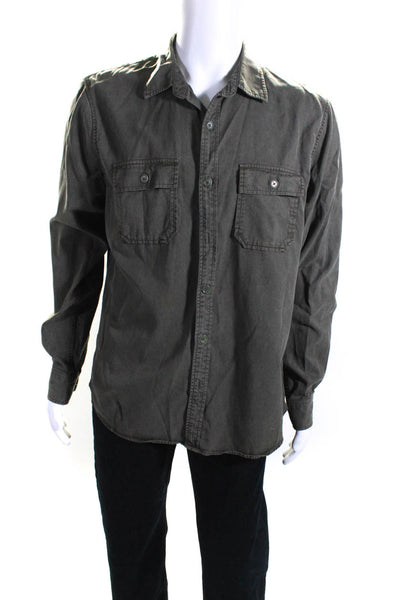 Frame Mens Collared Long Sleeve Double Pocket Button Up Shirt Olive Green Size L