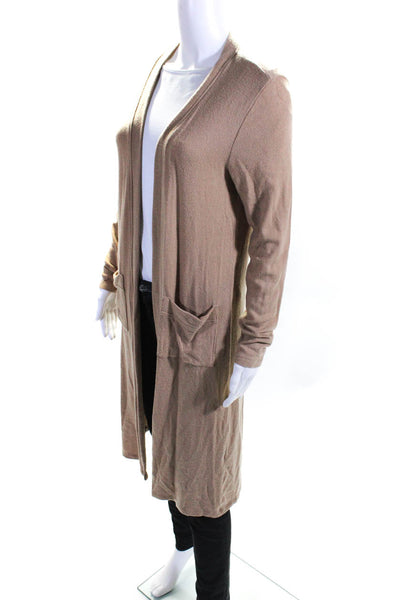 Sen Womens Tight-Knit Long Sleeve Two Pocket Sweater Cardigan Light Brown Size S