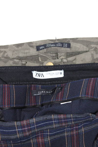 Zara Womans Plaid Side Zip Mid Rise Skinny Pants Navy Size XS 0 2 Lot 3