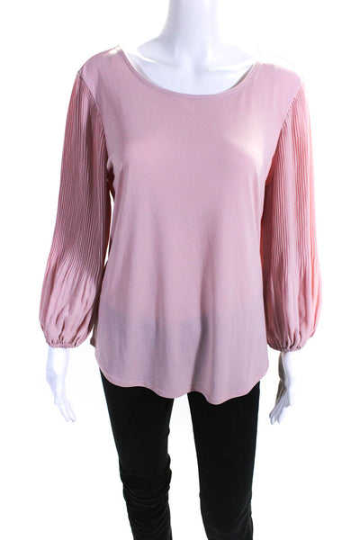 Adrianna Papell Womens Pleated 3/4 Sleeve Boat Neck Blouse Top Pink Size Medium