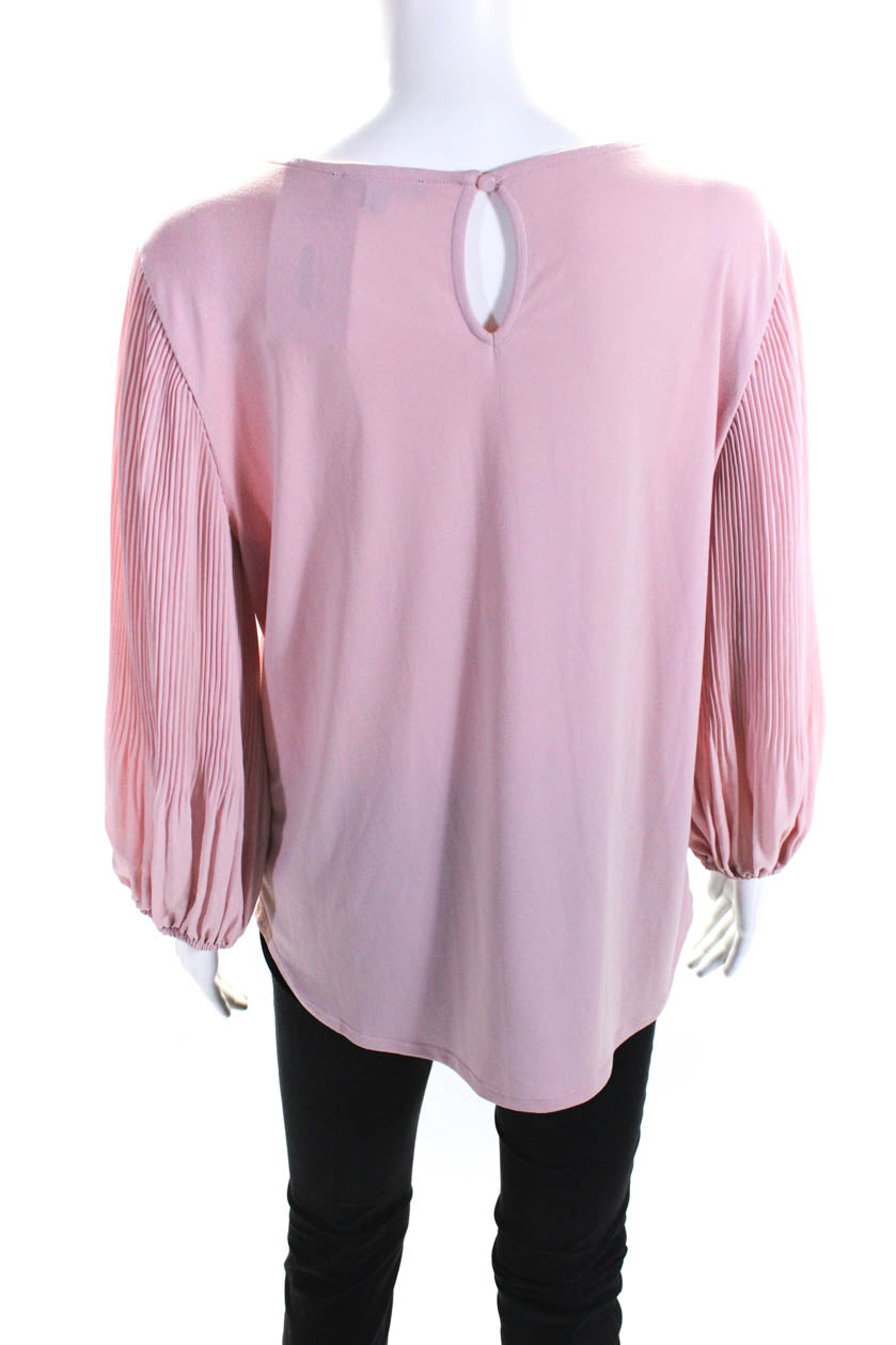 Adrianna Papell Womens Pleated 3 4 Sleeve Boat Neck Blouse Top