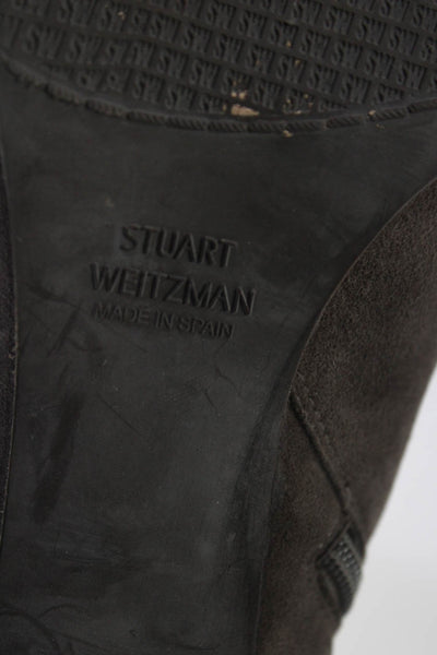 Stuart Weitzman Women's Suede Pointed Toe Block Heel Booties Gray Size 6