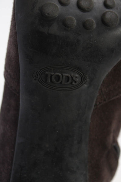 Tod's Women's Suede Block Heel Ankle Booties Dark Brown Size 6