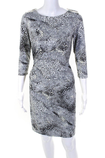 J. McLaughlin Women's Abstract Print Side Gathered Sheath Dress Gray Size XS