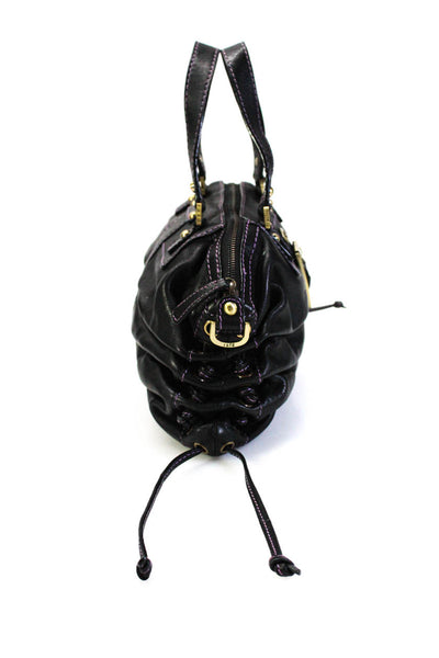 Rafe Womens Double Handle Zip Top Ruched Drawstring Shoulder Handbag Black