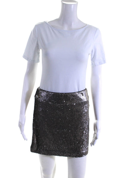 Halston Women's Lined Sequin Mini Skirt Silver Size 2