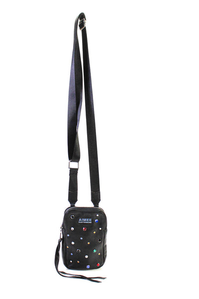 Aimee Kestenberg Womens Leather Jeweled Camera Crossbody Shoulder Handbag Black