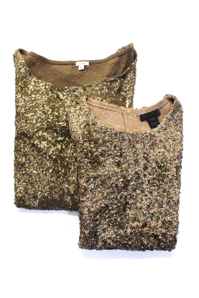 J Crew Womens Sequined Textured Back Zipped Blouse Tops Gold Size 2XS 3XS Lot 2