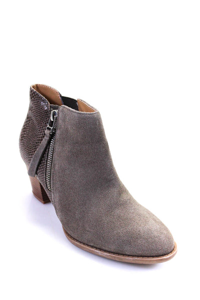 Vionic Womens Suede Snakeskin Print Zip Up Stacked Heel Ankle Boots Taupe Size 6