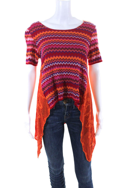 Cecilia Prado Womens Short Sleeve Open Chevron Knit Shirt Orange Multi Small