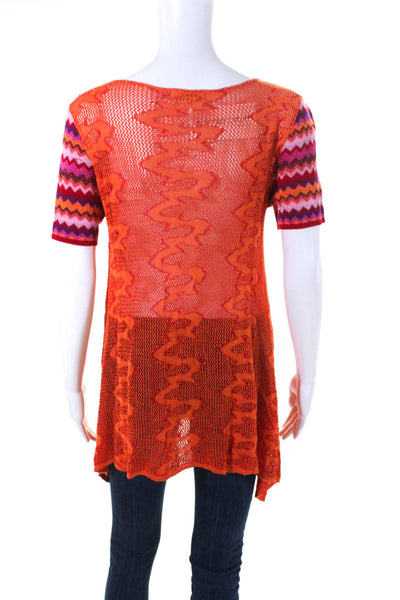 Cecilia Prado Womens Short Sleeve Open Chevron Knit Shirt Orange Multi Small