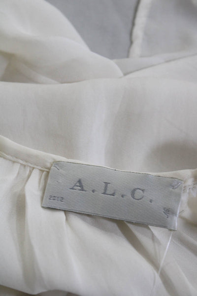 ALC Womens Scoop Neck Half Front Zip Silk Top Blouse White Size Medium