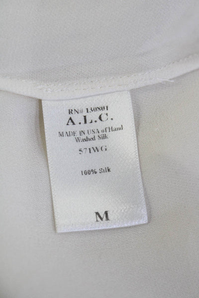 ALC Womens Scoop Neck Half Front Zip Silk Top Blouse White Size Medium