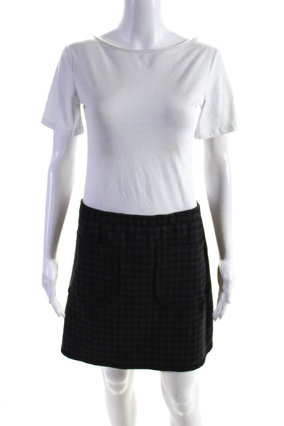 Max Studio Womens Elastic Waistband Plaid Pocket Skirt Gray Size Small