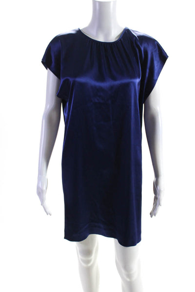 Theory Womens Satin Scoop Neck Sleeveless Tie Back Knee Length Dress Blue Size 6
