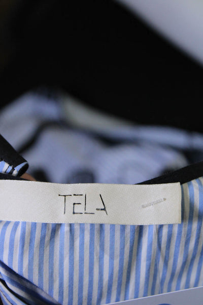Tela Womens Cotton Striped Round Hem Scoop Neck Sleeveless Blouse Blue Size S