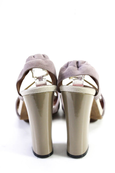 Banfi Zambrelli Womens Leather Strappy Open Toe High Heels Purple Beige Size 8