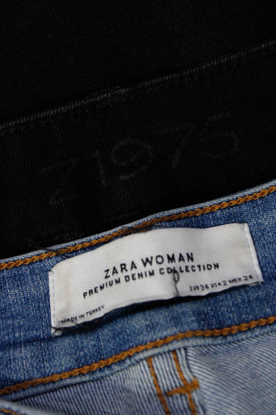Zara Womens Cotton Buttoned Distress Medium Wash Skinny Jeans Blue Size 2 Lot 2