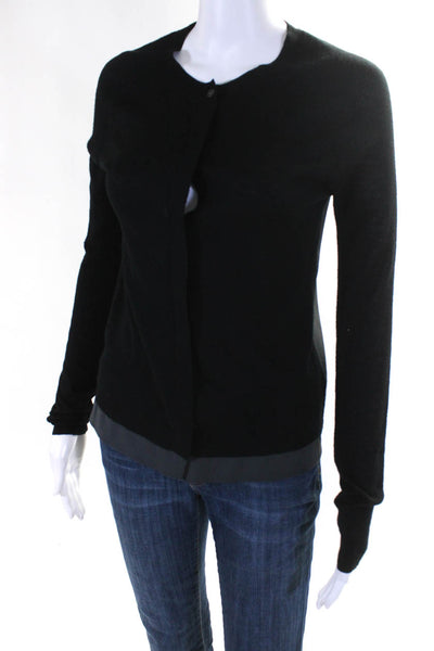 Reed Krakoff Womens Thin Knit Paneled Long Sleeved Cardigan Black Gray Size XS