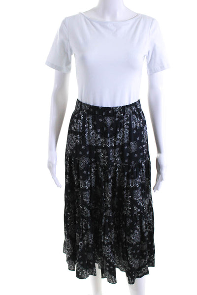 The Westside Womens Silk Floral Print A Line Maxi Skirt Black White Size Small