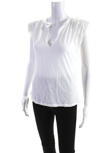 Elan Womens Cotton Sleeveless Jersey Knit V-Neck Blouse Tank Top White Size M
