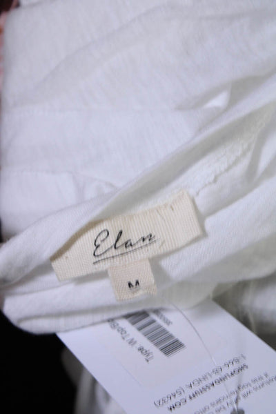 Elan Womens Cotton Sleeveless Jersey Knit V-Neck Blouse Tank Top White Size M