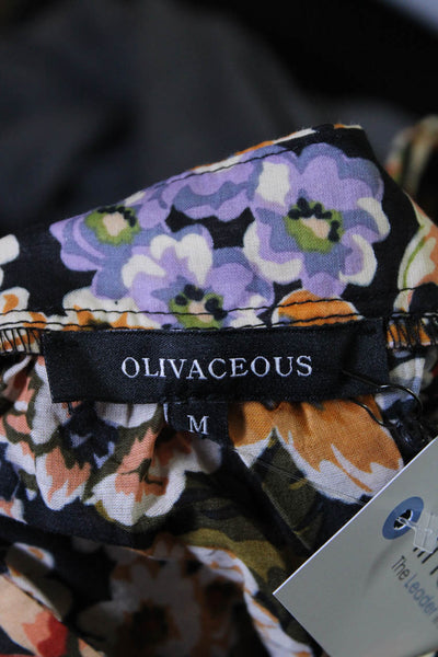 Olivaceous Womens Cotton Short Sleeve Floral Square Neck Blouse Orange Size M