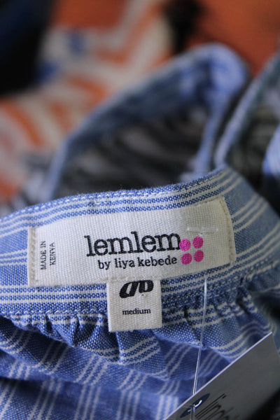 Lemlem by Liya Kebede Womens Striped Cold Shoulder Blouse Top Blue Size Medium