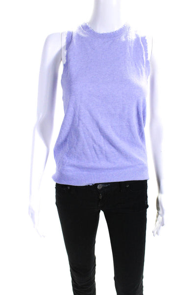 Minnie Rose Womens Purple Distress Crew Neck Sleeveless Vest Sweater Top Size S