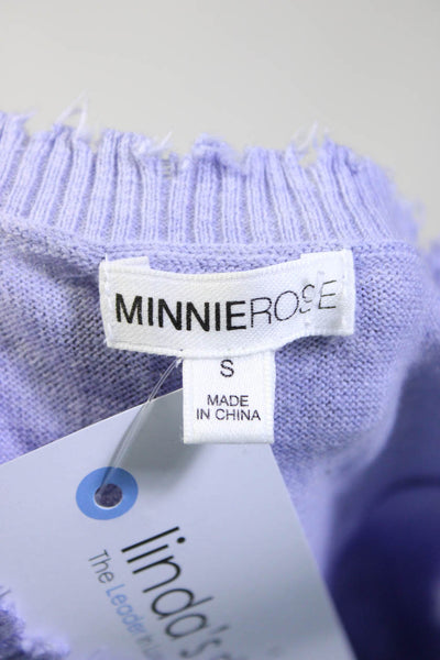 Minnie Rose Womens Purple Distress Crew Neck Sleeveless Vest Sweater Top Size S