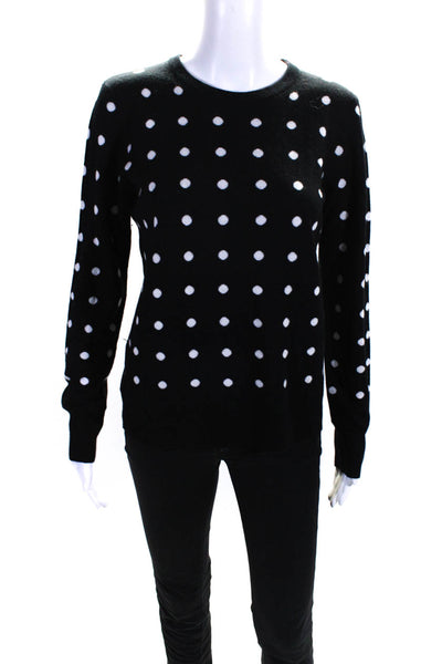Equipment Womens Black Wool Polka Dot Crew Neck Long Sleeve Sweater Top Size S