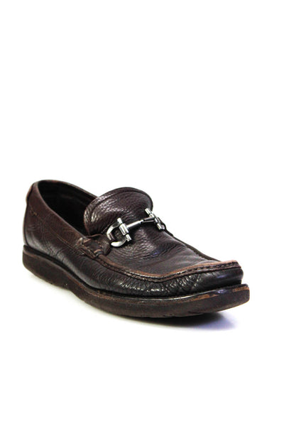 Salvatore Ferragamo Mens Lather Darted Buckled Apron Toe Loafers Brown Size 9