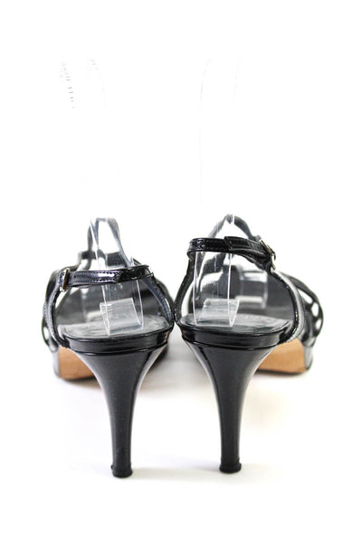 Stuart Weitzman Womens Patent Leather Open Toe Platform Heels Black Size 5.5