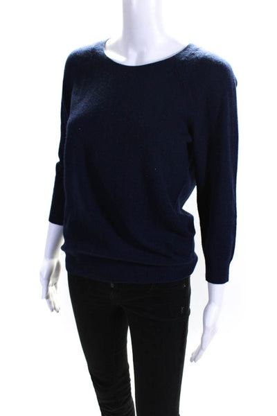 Joie Womens Blue Cashmere Elbow Patch Crew Neck Long Sleeve Sweater Top Size S