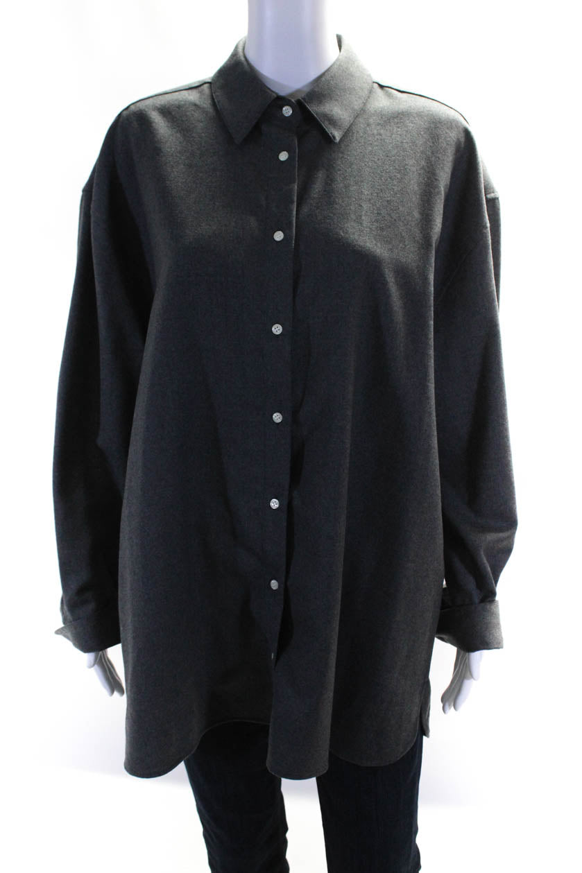 Loulou Studio Womens Wool Collared Button Up Oversized Blouse Top