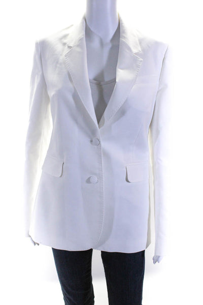 Gabriela Hearst Womens Cotton Top Stitched Two Button Blazer Jacket White Size 6