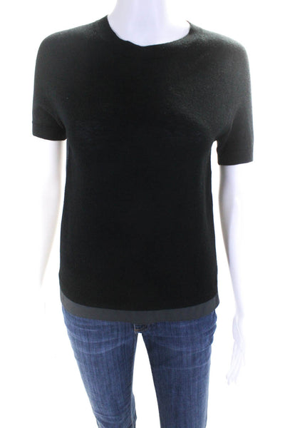 Reed Krakoff Womens Knit Colorblock Short Sleeve Layered Blouse Black Size XS