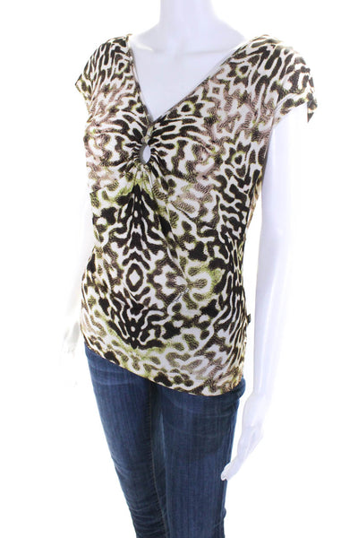 Roberto Cavalli Womens Animal Print Cut Out V-Neck Blouse Top Multicolor Size XL