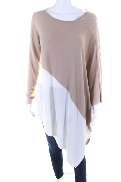 Eileen Fisher Womens Knit Colorblock Asymmetrical Sweater Brown White Size S
