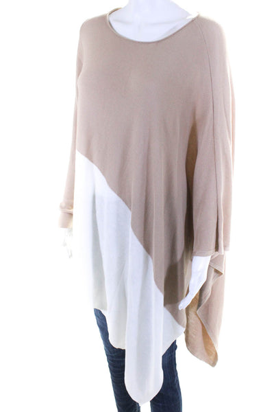 Eileen Fisher Womens Knit Colorblock Asymmetrical Sweater Brown White Size S