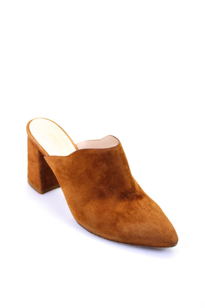 275 Central Womens Suede Pointed Toe Slide On Mules Pumps Brown Size 35 5