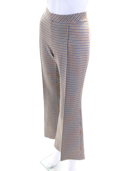 Rosetta Getty Womens Stretch Plaid High Rise Flared Pants Trousers Beige Size L